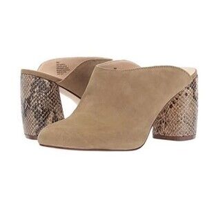 Nine West Jahano Mule Clogs Tan Suede Snakeskin Block Heel Women’s 8M Pre‑Owned